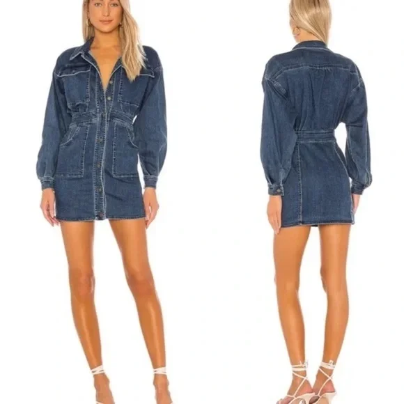 Free People Bo Dress Marine Indigo Denim - Picture 2 of 7